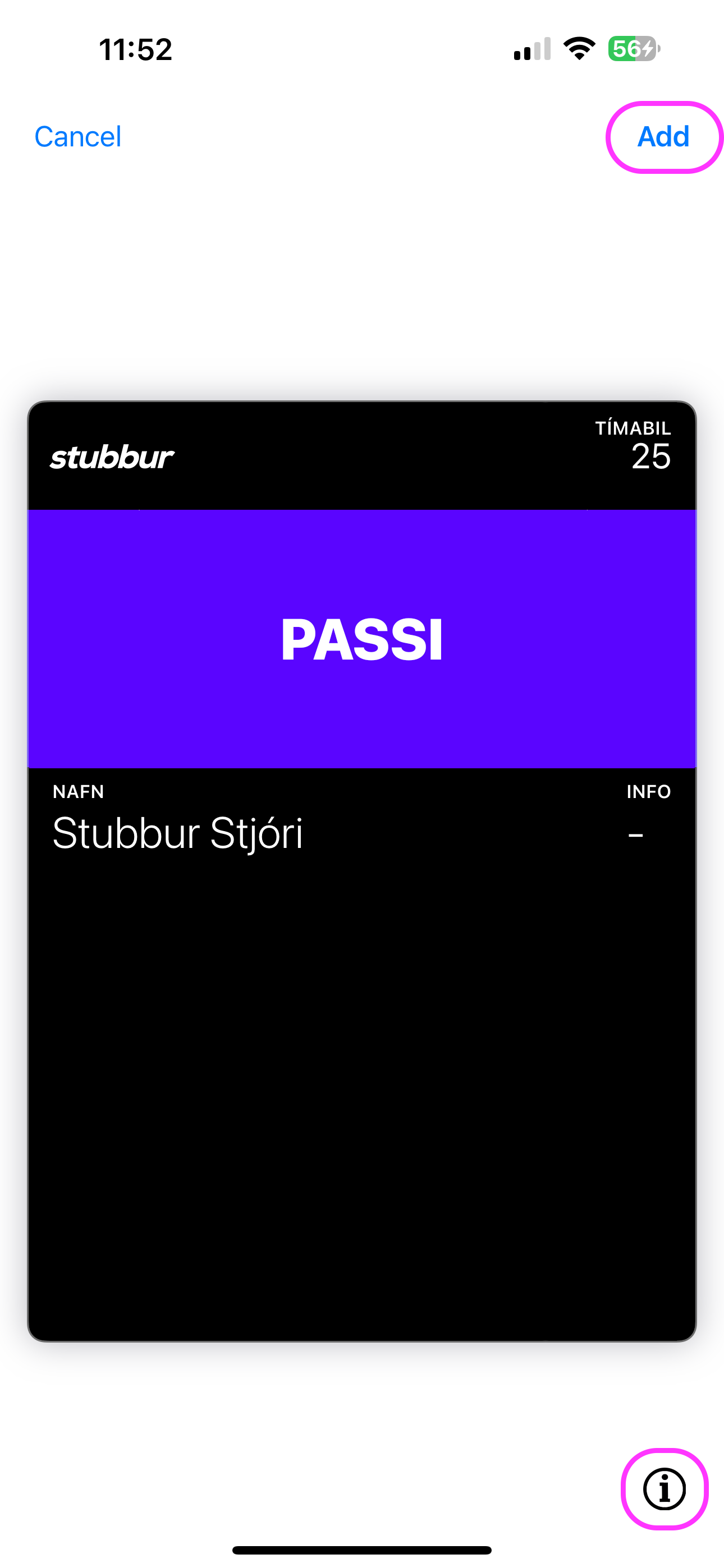 Apple Wallet staðfestingarskjár